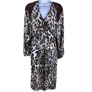 Queen Grace Collection Womens 22 2X Black Brown Animal Print Wrap Bath Robe